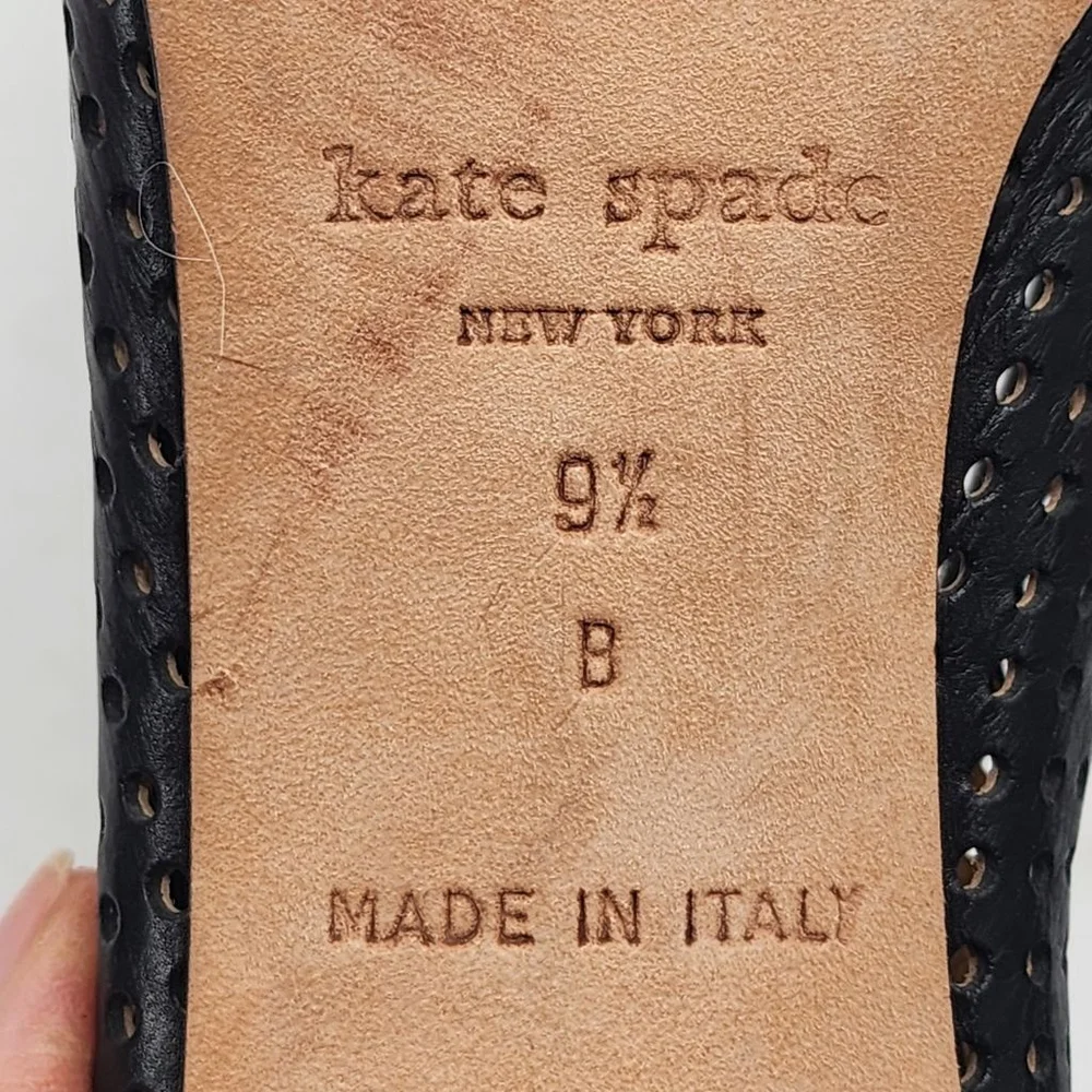KATE‎ SPADE Black Perforated Pointed Toe Leather Pump Heels Size 9.5